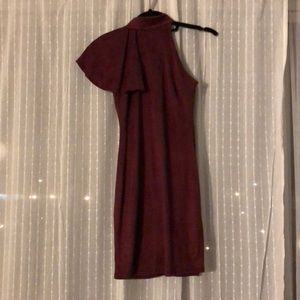 Burgundy Suede One Shoulder Dress